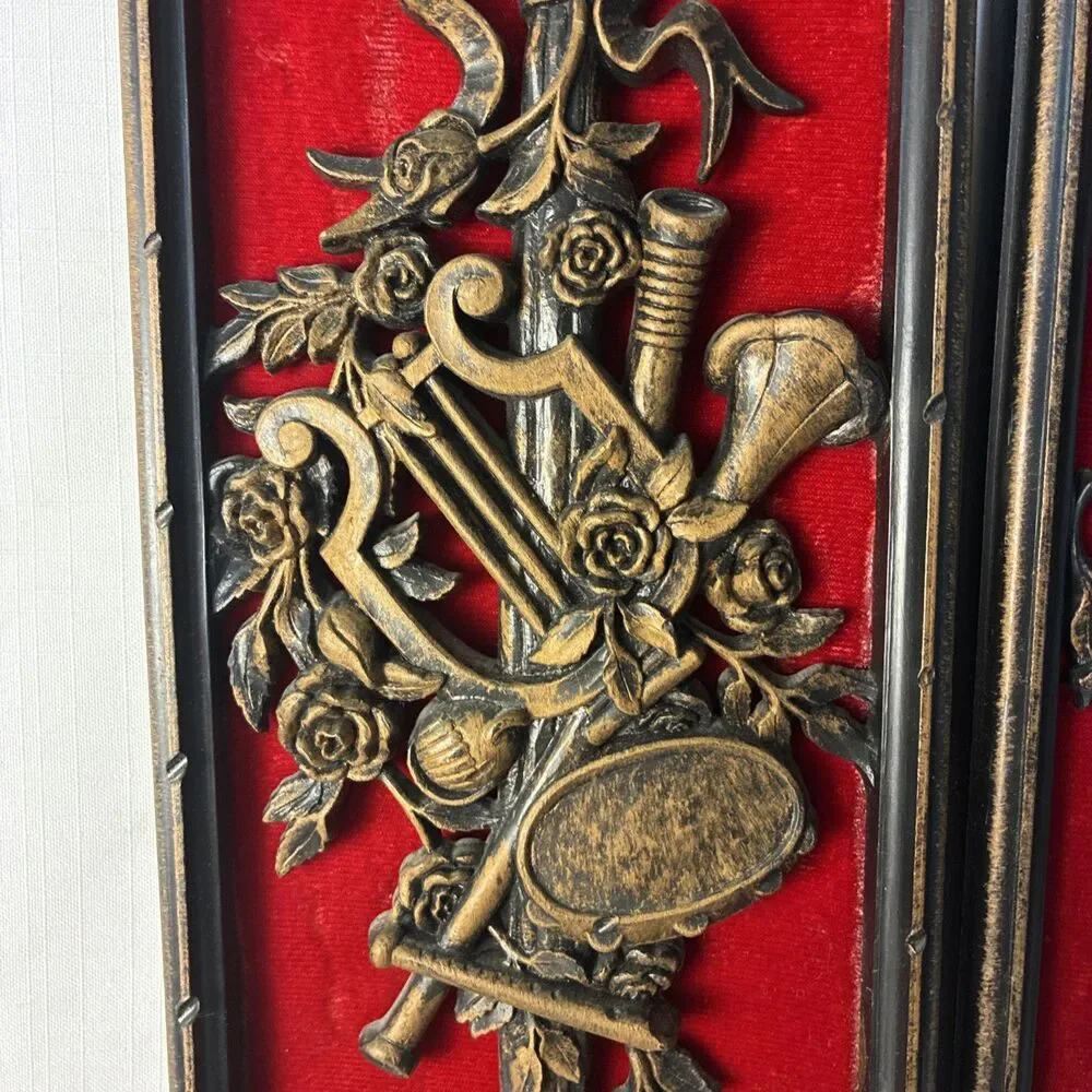 1960s Homco Pair of MUSIC SYROCO & Velvet Felt WALL ART PLAQUES